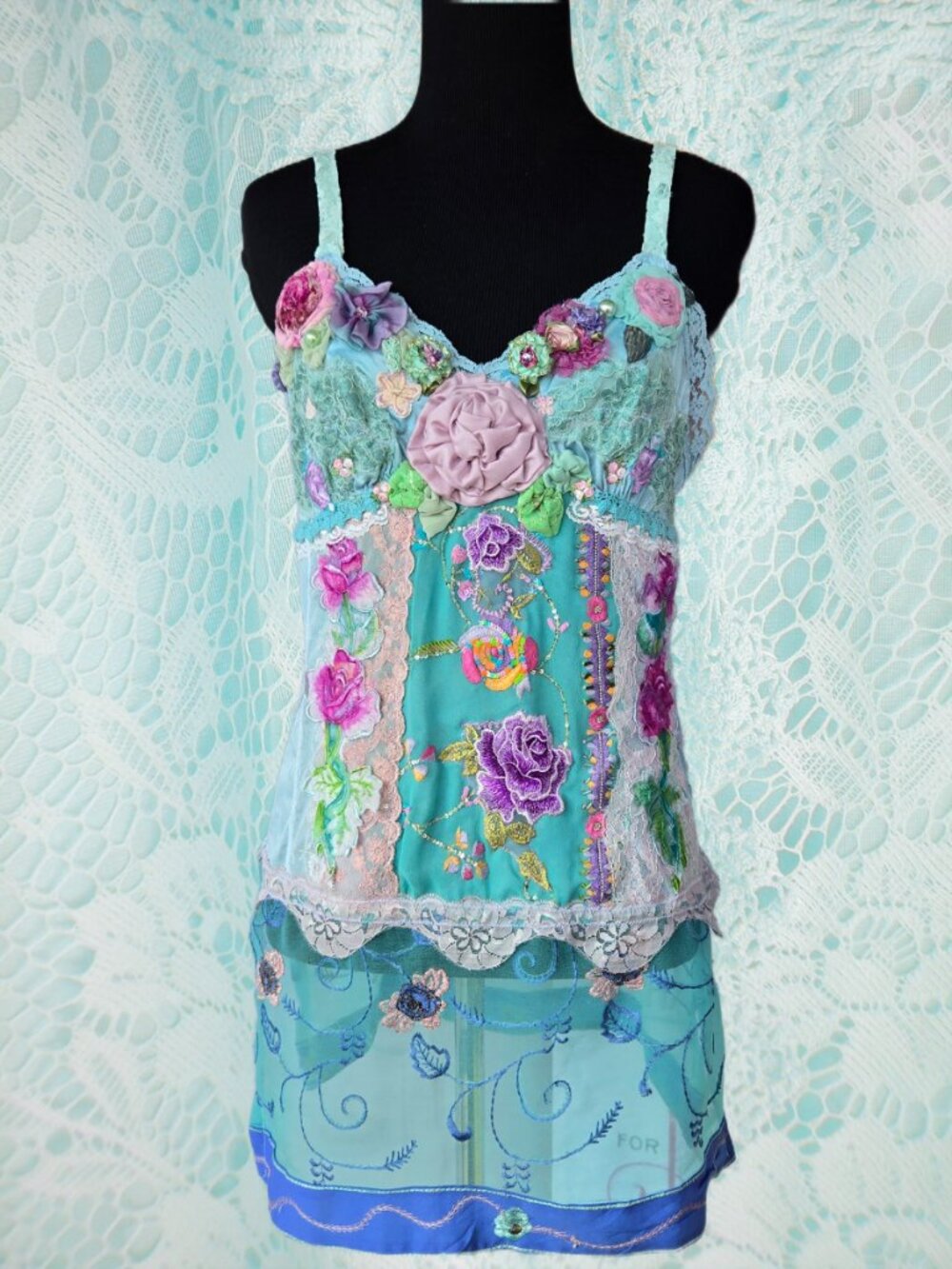 Handmade Blue Tunic Art To Wear Romantic Blouse Mermaidcore Romantic Cottage